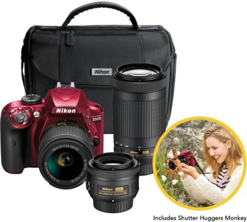  Nikon - D3400 DSLR Camera with 18-55mm, 70-300mm and 35mm Lenses Parent's Kit - Red