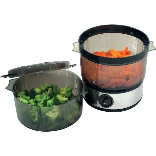  Chef Buddy - Food Steamer Includes Timer and Two Containers - Black