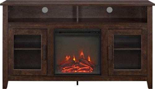 Walker Edison - 58" Tall Glass Two Door Soundbar Storage Fireplace TV Stand for Most TVs Up to 65" - Traditional Brown