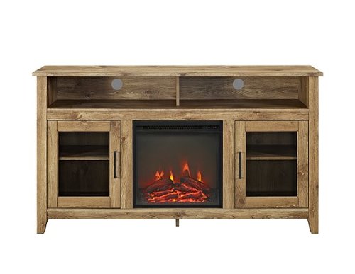 Walker Edison - 58" Tall Glass Two Door Soundbar Storage Fireplace TV Stand for Most TVs Up to 65" - Barnwood