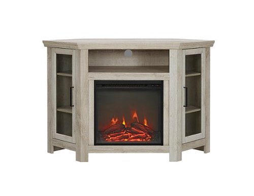 Walker Edison - Glass Two Door Corner Fireplace TV Stand for Most TVs up to 55" - White Oak