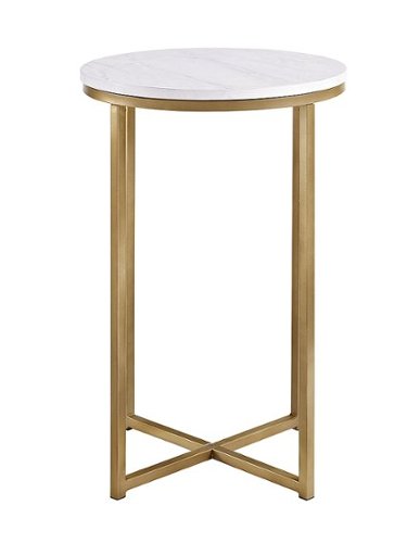 Walker Edison - Modern Glam Side Table - Faux White Marble & Gold