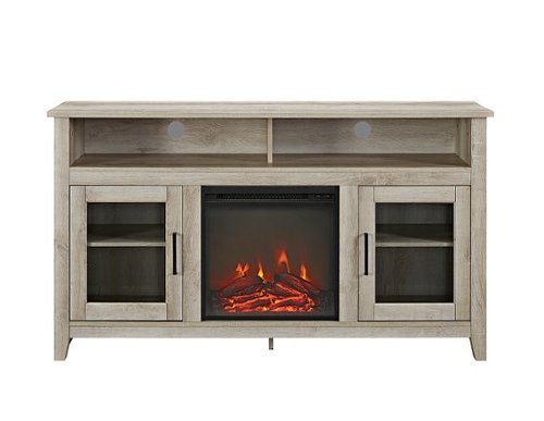 Walker Edison - Tall Glass Two Door Soundbar Storage Fireplace TV Stand for Most TVs Up to 65" - White Oak
