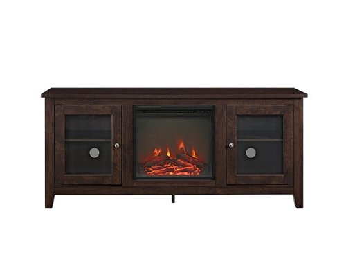 Walker Edison - Traditional Two Glass Door Fireplace TV Stand for Most TVs up to 65" - Traditional Brown