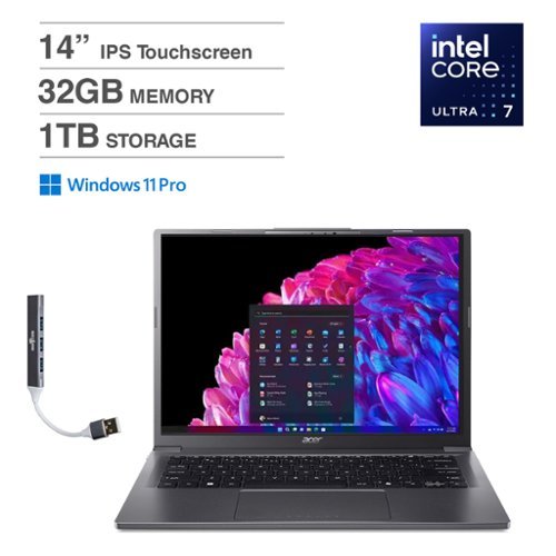 Acer - Aspire 14 AI Laptop 14.0 WUXGA (Intel Ultra 7-258V, 32GB LPDDR5X, 1TB PCIe SSD, Win 11 Pro) w/USB Hub - Steel Gray-Front_Standard 
