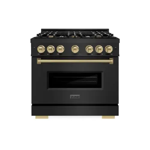 Front. ZLINE - ZLINE Autograph 36" Classic Dual Fuel Black Stainless Range w/ Bronze Accents (CDRBZ-36-CB) - Black Stainless Steel.