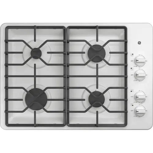 Front. GE - 30" Built-In Gas Cooktop - White.