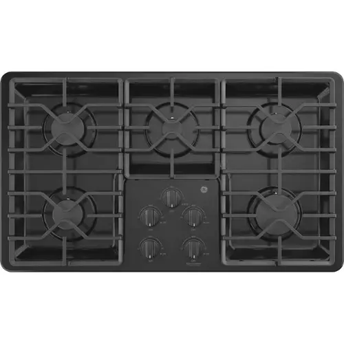 Front. GE - 36" Built-In Gas Cooktop - Black.