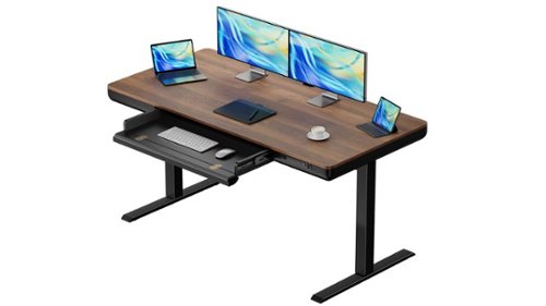 ErgoAV - Adjustable Electric Standing Desk with USB Ports & Storage Drawer/Keyboard Tray - 55" x 27", Model ERDS4-01WN - Walnut-Front_Standard 