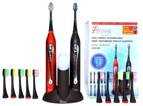  Pursonic - Dual-Handle Rechargeable Sonic Toothbrush - Black/Red