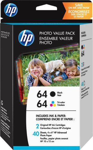  HP - 64 2-Pack Standard Capacity Ink Cartridges + Photo Paper - Black &amp; Tri-Color