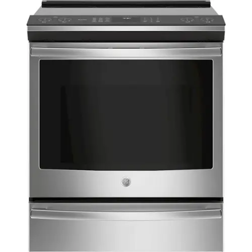 Front. GE - 5.3 Cu. Ft. Slide-In Electric Induction Convection Range - Stainless Steel.