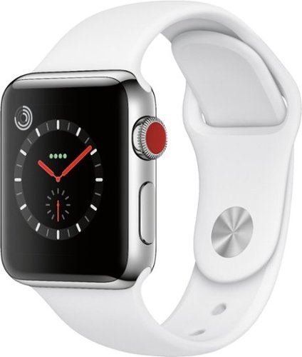  Apple Watch Series 3 (GPS + Cellular) 38mm Stainless Steel Case with Soft White Sport Band - Stainless Steel