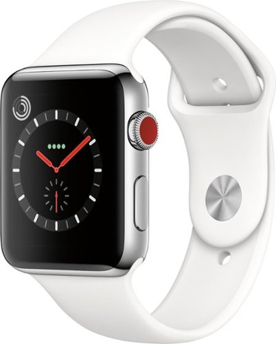  Apple Watch Series 3 (GPS + Cellular) 42mm Stainless Steel Case with Soft White Sport Band - Stainless Steel