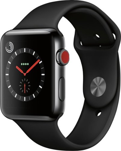  Apple Watch Series 3 (GPS + Cellular) 42mm Space Black Stainless Steel Case with Black Sport Band - Space Black Stainless Steel