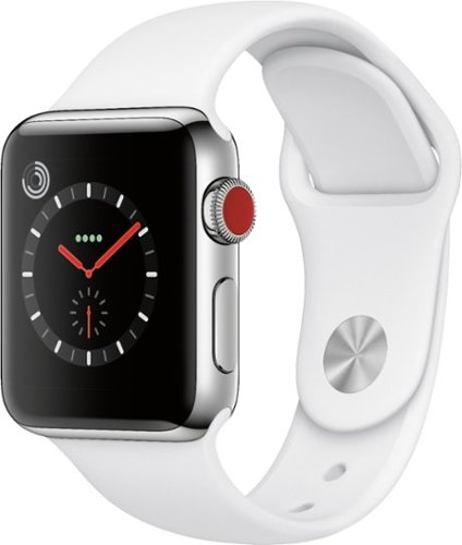 Apple Watch Series 3 (GPS + Cellular) 38mm Stainless Steel Case with Soft White Sport Band - Stainless Steel (AT&T) - (2017)-Angle_Standard 