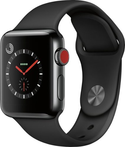 Apple Watch Series 3 (GPS + Cellular) 38mm Space Black Stainless Steel Case with Black Sport Band - Space Black Stainless Steel (AT&T) - (2017)-Angle_Standard 