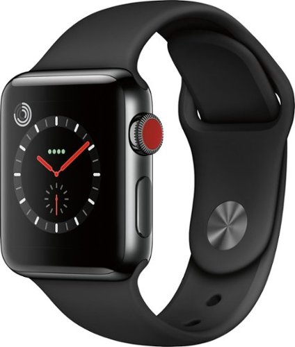 Apple Watch Series 3 (GPS + Cellular) 38mm Space Black Stainless Steel Case with Black Sport Band - Space Black Stainless Steel (Verizon) - (2017)-Angle_Standard 