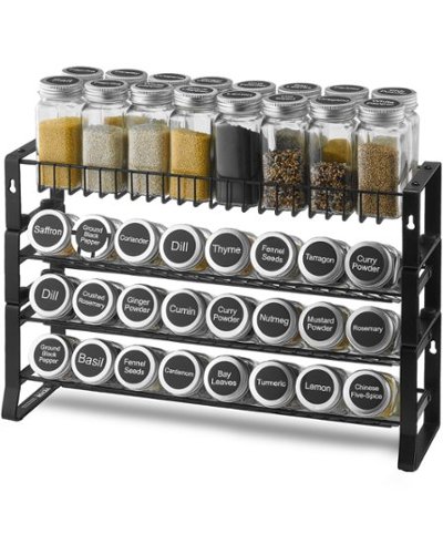 VEVOR - Detachable Spice Rack Organizer for Cabinet, 4 Tie Stackable Seasoning Organizer, Spice Jars Kitchen Storage - Black-Front_Standard 