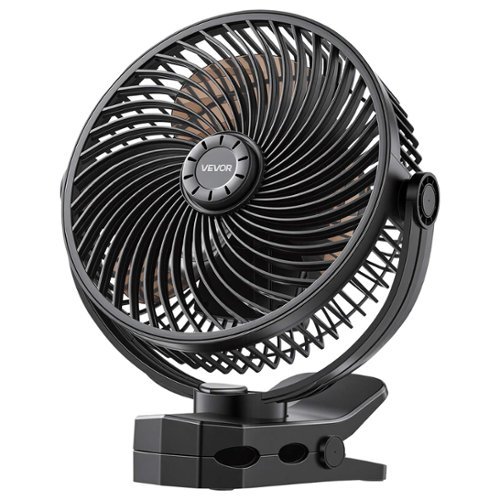 VEVOR - Portable Clip Fan, Rechargeable Clip On Fan, USB Port with 3 Speeds & Circulation Mode, Strong Airflow Sturdy Clamp - Black-Front_Standard 