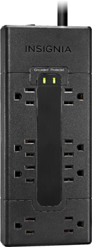 Insignia™ - 8 Outlet 600 Joules Surge Protector Strip - Black