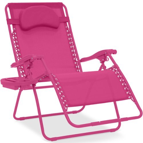Best Choice Products - Oversized Zero Gravity Chair, Folding Outdoor Patio Recliner w/ Cup Holder - Ultimate Pink-Front_Standard 