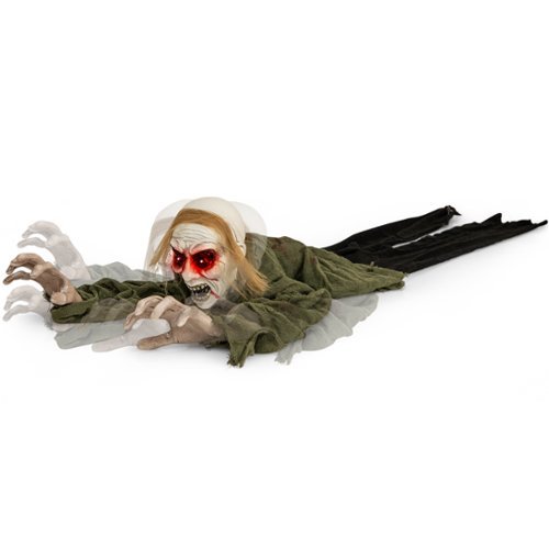 Costway Halloween Groundbreaker Voice Activated Climbing Zombie w/ Light up Eyes & Creepy Sound Crawling Life-Size - Colorful