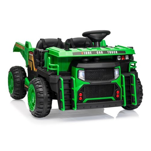 GARVEE - 24V 2-Seater Ride-On Dump Truck for Kids with Parent Remote Control, Electric Dump Bed, Extra Shovel, 2WD/4WD Modes - Green-Front_Standard 