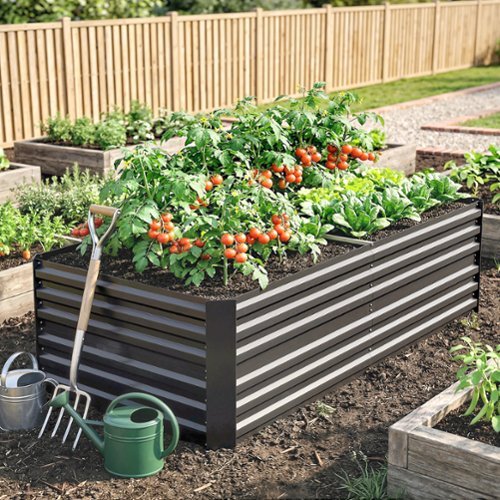 Outsunny Raised Garden Bed, Steel Outdoor Planters with Reinforced