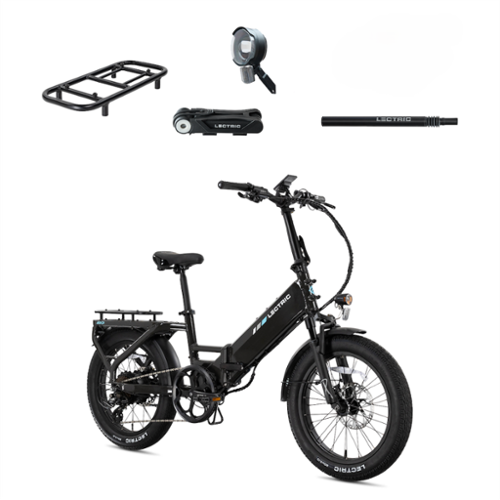 Lectric eBikes - XP4 750 Step-Thru Foldable Long-Range eBike (Max 85mi/28mph) + LevelUp Rack/Seat Post/Elite Headlight/Lock - Tempest Grey-Front_Standard 