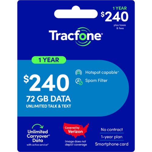 Tracfone - $240 Unlimited Talk & Text plus 72GB of Data 365-Day - Prepaid Plan [Digital]