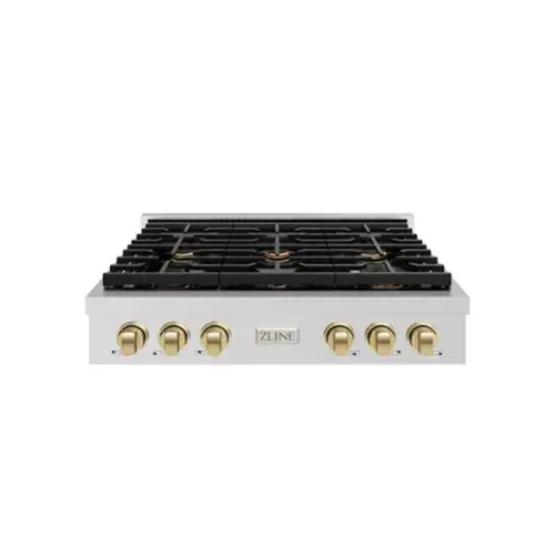 Front. ZLINE - ZLINE 36 in. Autograph Paramount Gas Rangetop w/ 6 Burners & Champagne Bronze Accents (SRTZ-36-CB) - Stainless Steel.