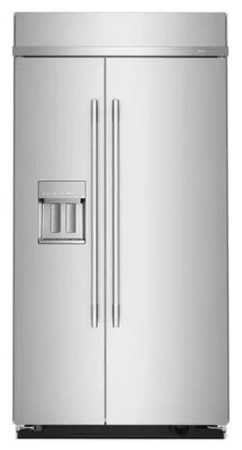 Front. KitchenAid - 25.1 Cu. Ft. Built-In Side-by-Side Refrigerator with Exterior Water and Ice Dispenser - Stainless Steel with PrintShield Finish.