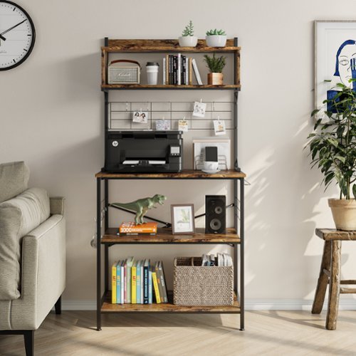 Bestier - Kitchen Baker's Rack with Hutch and 8 Side Hooks - Brown