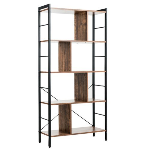 Costway - 4-Tier Bookcase Industrial Bookshelf Floor Standing Storage Rack - Rustic Brown