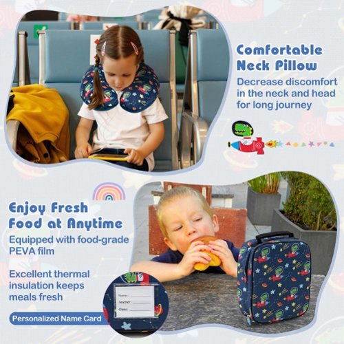 Costway 5 PCS Kids Luggage Set with Backpack Neck Pillow Luggage Tag Lunch Bag Wheels - Dark Blue BUY ONLINE