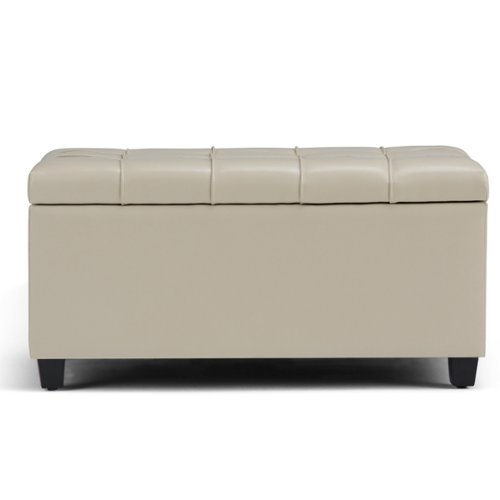 Simpli Home - Sienna 34 inch Wide Transitional Rectangle Storage Ottoman Bench Faux Leather - Satin Cream-Front_Standard