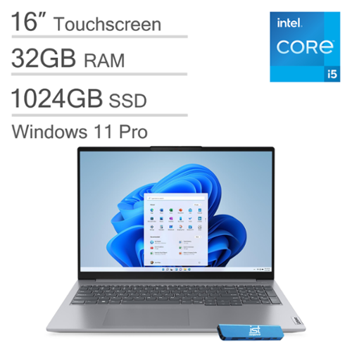  Lenovo - ThinkBook 16" WUXGA Touch Screen Laptop - Intel Core i5 with 32GB Memory - 1TB SSD - Windows 11 Pro - Arctic Gray