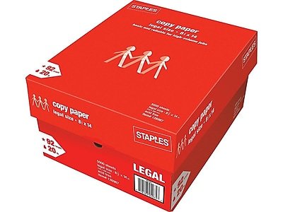 Staples - Copy Paper, 8.5" x 14", 20 lbs., 500 Sheets/Ream, 10 Reams/Carton (221193) - White