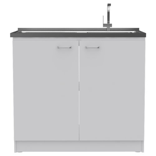 TuHome - Napoles Utility Sink With Cabinet, Double Door, One Shelf - White-Front_Standard 