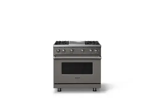 Front. Viking - Pro 5 Series 5.1 Cu. Ft. Freestanding Sealed 4 Burner Gas Convection Range w. Griddle - Damascus Gray - Damascus Gray.