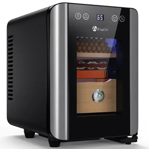 Front. KingChii - 8L Cigar Humidor Storage Cabinet with Temperature Control, Spanish Cedar Shelves and Hygrometer(80 Capacity) - Black & Silver.