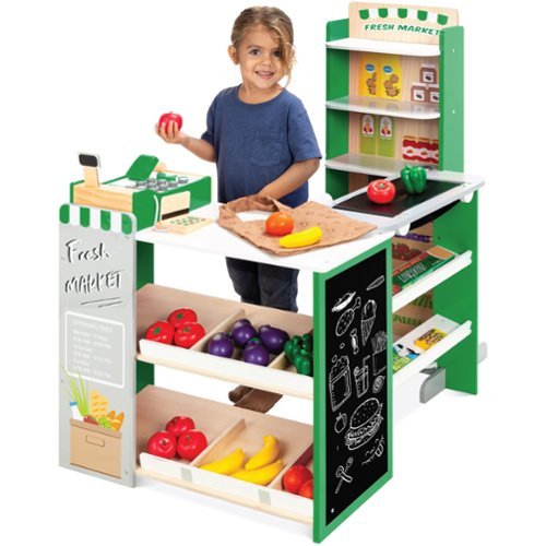 Best Choice Products - Kids Pretend Play Grocery Store Wooden Supermarket Set w/ Chalkboard, Cash Register - Green-Front_Standard 
