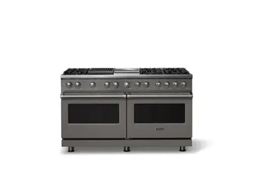 Front. Viking - 60 in. Wide 8 Burner Pro 5 Series 9.4 Cu. Ft. Freestanding Sealed LP Dual Fuel ConvectionRange - Damascus Gray.
