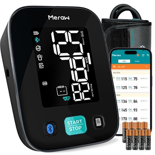 Meraw - Cedar Blood Pressure Monitor, Automatic Arm Cuff 8.7–16.5", Bluetooth Tracking, Irregular Beat, FSA/HSA - Black-Front_Standard 