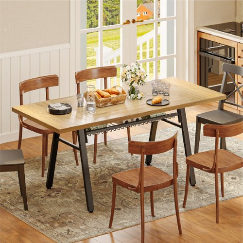 Bestier 70inch Rectangular Dining Table with Basket Storage Wooden Kitchen Table with Sturdy Metal Legs - Walnut