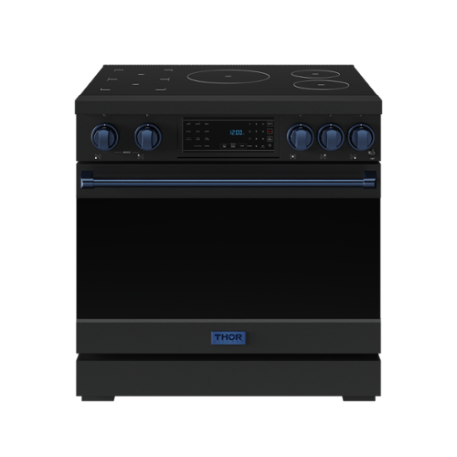 Gordon Ramsay Series by Thor Kitchen 6.0 Cu. Ft Freestanding Induction Range with Navy Blue Hardware - Matte Black