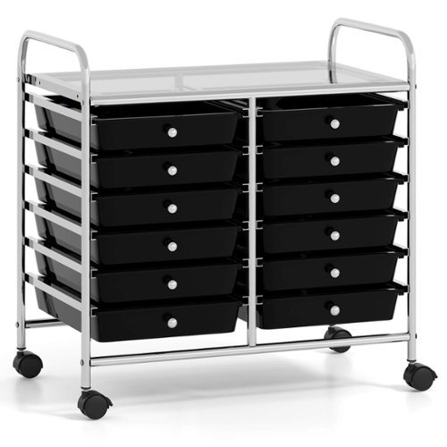 Costway - 12 Drawers Rolling Cart Storage Scrapbook Paper Studio Organizer Bins - Black-Front_Standard 