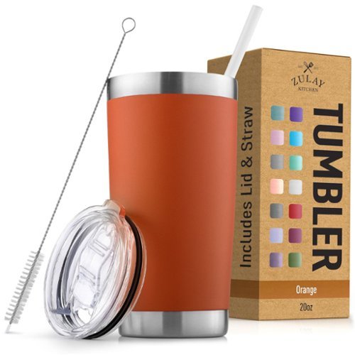Zulay Kitchen - 20oz Double Walled Insulated Tumbler with Lid and Straw - Orange-Front_Standard 