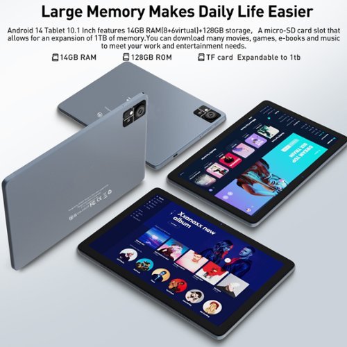 Qukenk Tablet 2026 Upgraded, Android 14 Tablet, 128GB ROM + 14GB